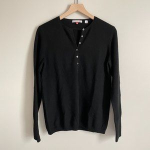 Uniqlo Pure Cashmere Black Henley Popover Sweater